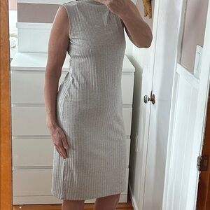 Banana Republic Light Gray Ribbed Midi Dress, SP sleeveless neutral dress